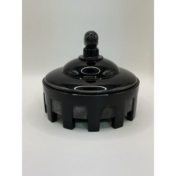 Taussaunt Beaumont Ebony Onyx Gold Court Jester Powder Jar 1930s RARE - Picture 3 of 9